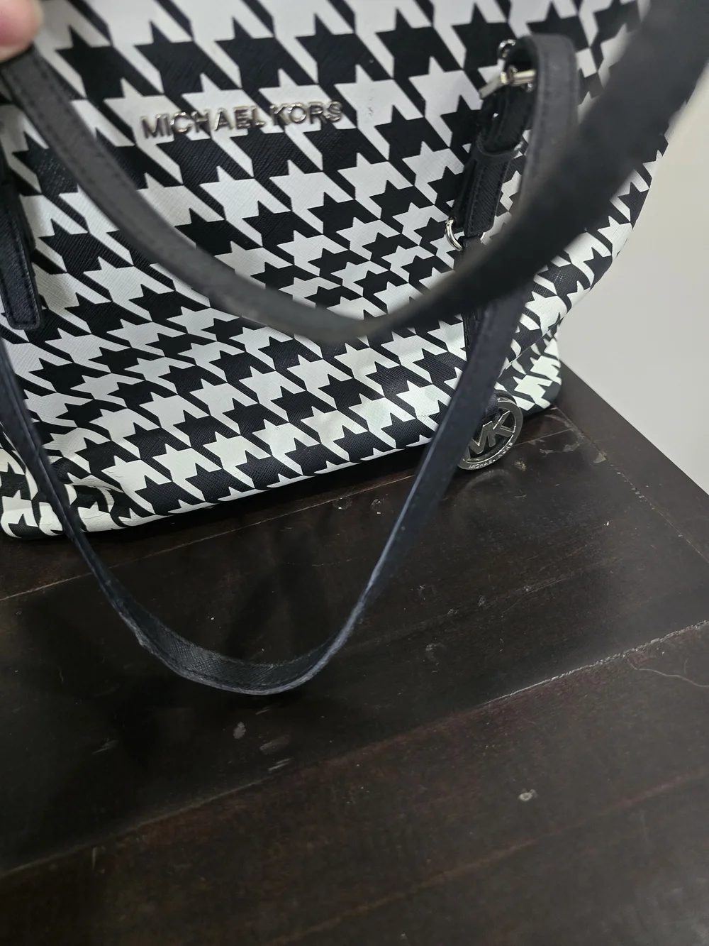 Michael Kors Black & White Houndstooth Tote Bag